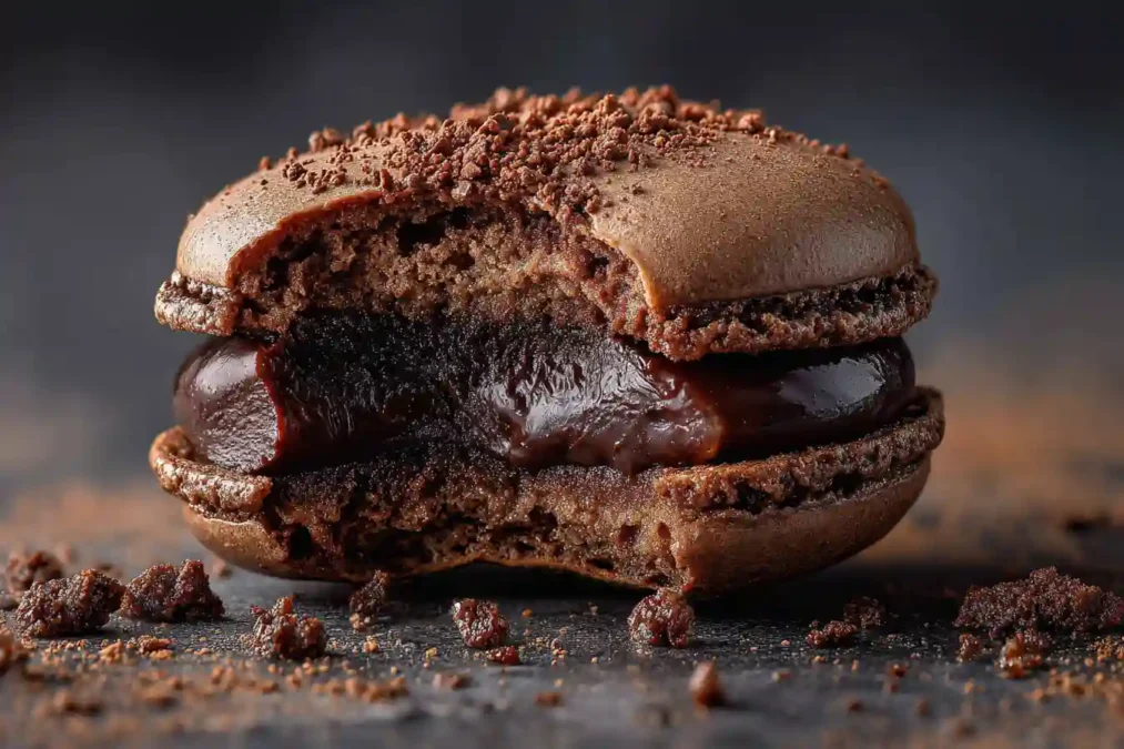 Texture intérieure d'un macaron chocolat