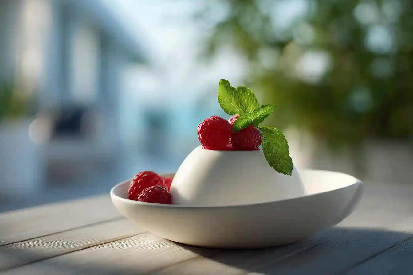 Panna cotta à la vanille avec framboises fraîches