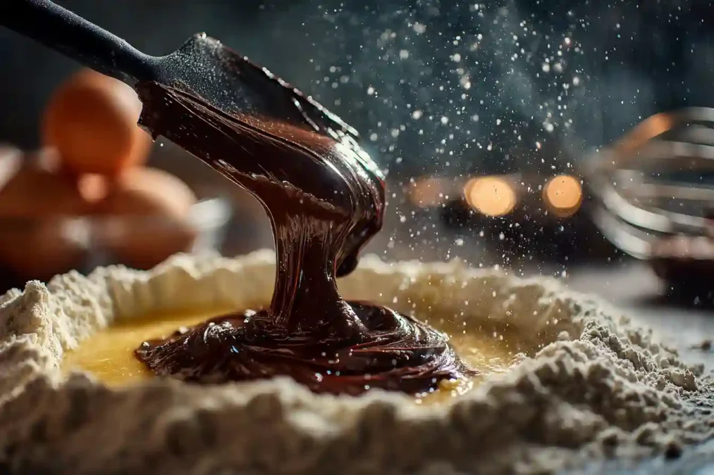 Mélange de chocolat fondu et d'appareil à gâteau