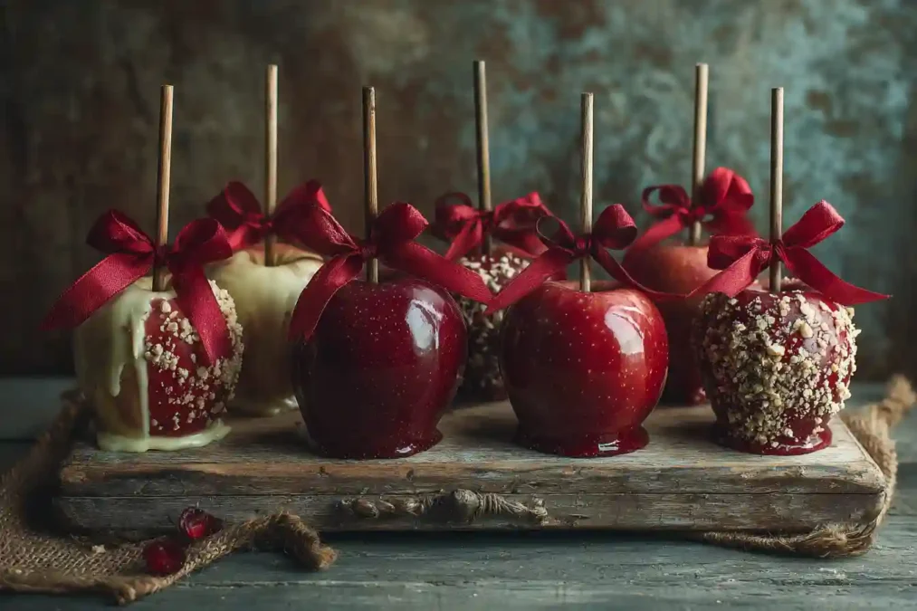 Plateau de six pommes d'amour prêtes à servir